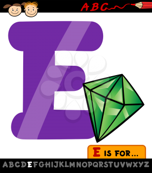 Cartoon Illustration of Capital Letter E from Alphabet with Emerald for Children Education