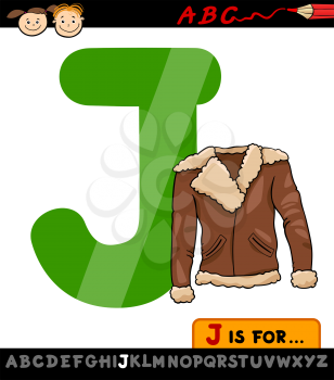 Cartoon Illustration of Capital Letter J from Alphabet with Jacket for Children Education
