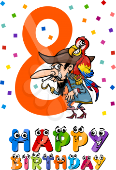 Cartoon Illustration of the Eighth Birthday Anniversary Design for Boys
