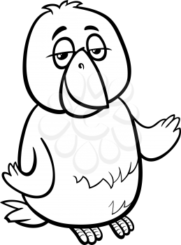 Black and White Cartoon Illustration of Funny Canary Bird Character for Coloring Book