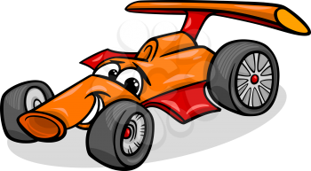 Cartoon Illustration of Funny Racing Car Vehicle or Bolide Comic Mascot Character