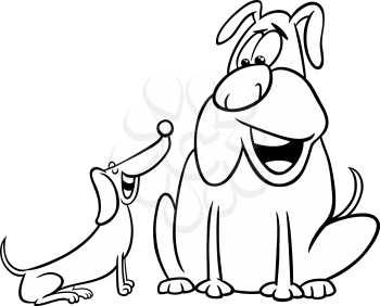 Black and White Cartoon Illustration of Two Funny Talking Dogs for Coloring Book