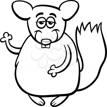 Black and White Cartoon Illustration of Funny Chinchilla Character for Coloring Book