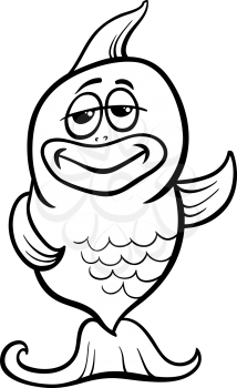 Black and White Cartoon Illustration of Funny Fish Character for Coloring Book