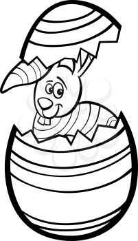 Black and White Cartoon Illustration of Funny Bunny in Colorful Eggshell of Easter Egg for Coloring Book