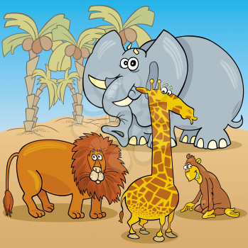 Cartoon Illustration of Cute Safari Wild African Animals Group