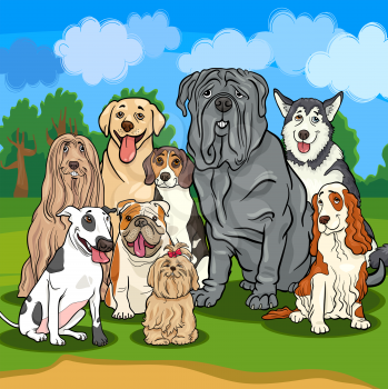 Cartoon Illustrations of Funny Purebred Dogs Characters Group