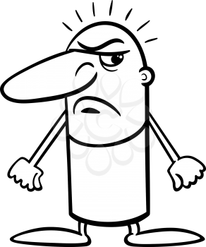 Black and White Cartoon Illustration of Angry or Furious Funny Guy Character for Coloring Book