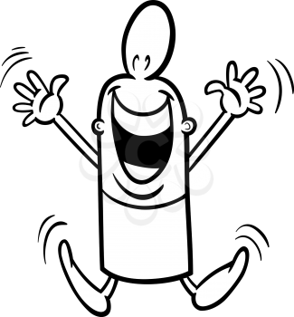 Black and White Cartoon Illustration of Happy or Excited Funny Guy Character for Coloring Book