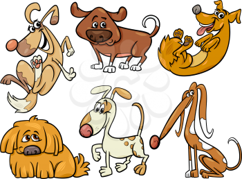 Cartoon Illustration of Funny Dogs or Puppies Pets Set