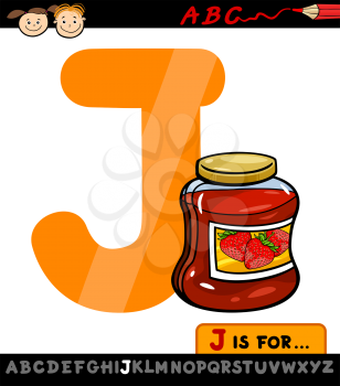 Cartoon Illustration of Capital Letter J from Alphabet with Jam for Children Education