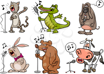 Cartoon Illustration of Funny Singing Animals Characters Set