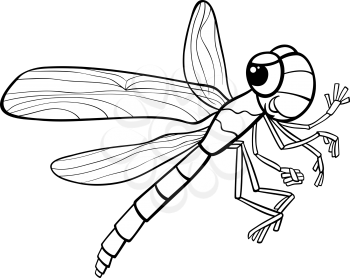 Black and White Cartoon Illustration of Funny Dragonfly Insect Character for Coloring Book