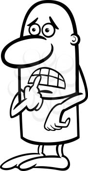 Black and White Cartoon Illustration of Funny Frightened Guy Character for Coloring Book