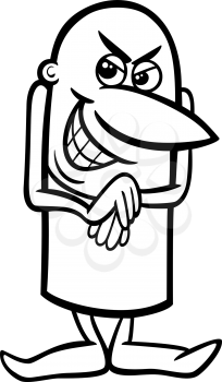 Black and White Cartoon Illustration of Funny Mischievous Guy Character for Coloring Book