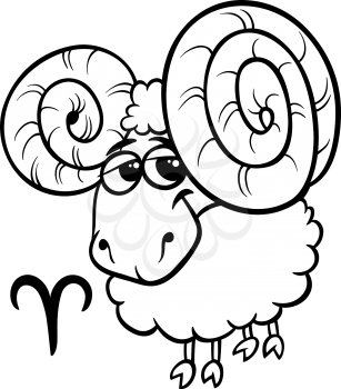 Black and White Cartoon Illustration of Aries or The Ram Horoscope Zodiac Sign for Coloring Book