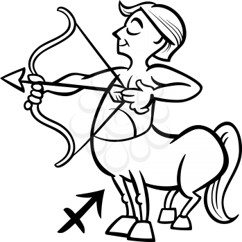 Black and White Cartoon Illustration of Sagittarius or The Archer or Centaur Horoscope Zodiac Sign for Coloring Book