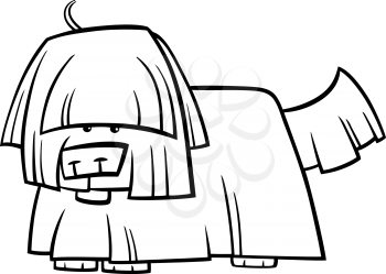 Black and White Cartoon Illustration of Funny Shaggy Dog for Coloring Book