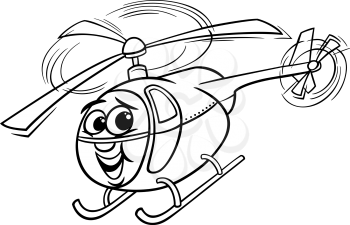 Black and White Cartoon Illustration of Funny Helicopter or Chopper Comic Mascot Character for Coloring Book