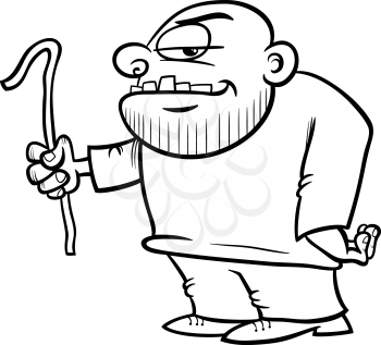 Black and White Cartoon Illustration of Thug or Ruffian with Crowbar for Coloring Book