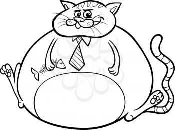 Black and White Cartoon Humor Concept Illustration of Fat Cat Saying or Proverb for Coloring Book