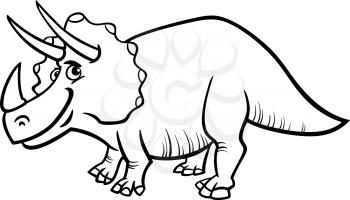 Black and White Cartoon Illustration of Triceratops Prehistoric Dinosaur for Coloring Book
