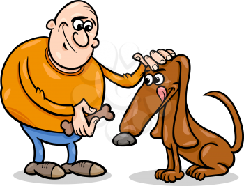 Cartoon Illustration of Men Giving Snack to his Dog