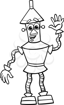 Black and White Cartoon Illustration of Funny Fantasy Robot or Droid for Coloring Book