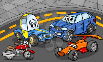 Cartoon Illustration of Funny Cars and Vehicles Comic Characters Group