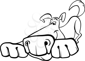 Black and White Cartoon Illustration of Funny Playful Dog for Coloring Book