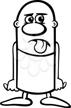 Black and White Cartoon Illustration of Funny Disgusted Guy Character for Coloring Book