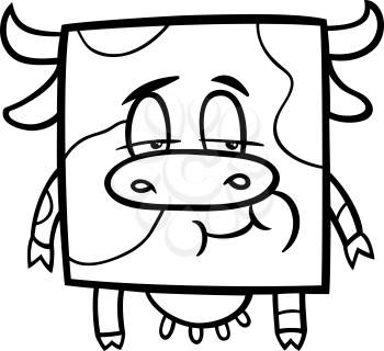 Black and White Cartoon Illustration of Funny Square Cow Character for Coloring Book