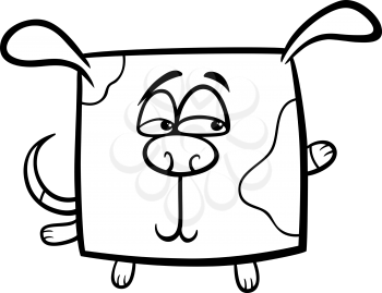 Black and White Cartoon Illustration of Funny Square Dog Character for Coloring Book