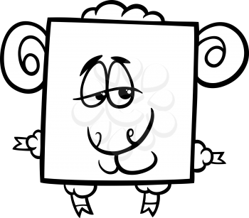 Black and White Cartoon Illustration of Funny Square Ram Character for Coloring Book
