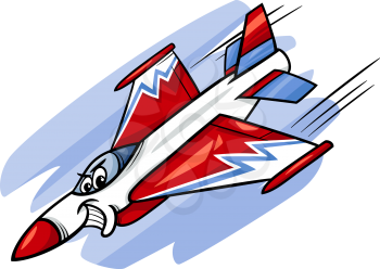 Cartoon Illustration of Funny Jet Fighter Plane Comic Mascot Character