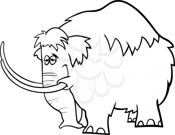 Black and White Cartoon Illustration of Funny Prehistoric Mammoth or Mastodon for Coloring Book