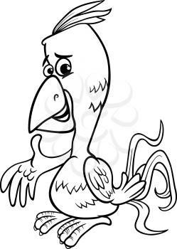 Black and White Cartoon Illustration of Cute Parrot Exotic Bird for Coloring Book