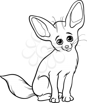Black and White Cartoon Illustration of Cute Fennec Fox Animal for Coloring Book