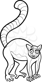Black and White Cartoon Illustration of Funny Lemur Animal for Coloring Book