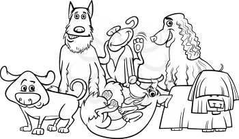 Black and White Cartoon Illustration of Cute Dogs Characters Group for Coloring Book