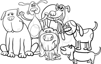 Black and White Cartoon Illustration of Funny Dogs Characters Group for Coloring Book