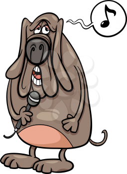 Cartoon Illustration of Funny Singing Dog Character