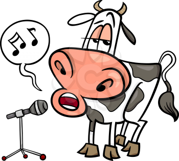 Cartoon Illustration of Funny Singing Cow Character