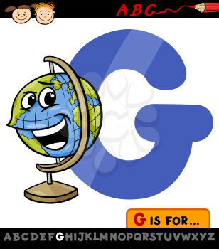 Cartoon Illustration of Capital Letter G from Alphabet with Globe for Children Education