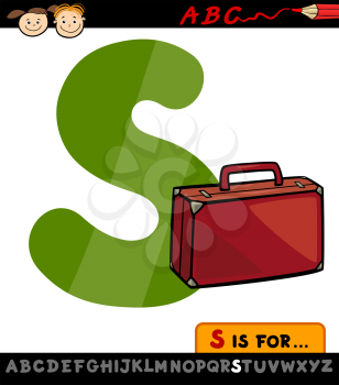 Cartoon Illustration of Capital Letter S from Alphabet with Suitcase for Children Education