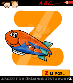 Cartoon Illustration of Capital Letter Z from Alphabet with Zeppelin for Children Education