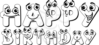 Black and White Cartoon Illustration Sign Design for the Birthday Anniversary for Coloring Book
