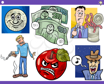 Illustration Set of Humorous Cartoon Concepts or Ideas and Metaphors with Funny Characters