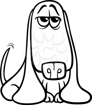 Black and White Cartoon Illustration of Cute Basset Dog Pet for Coloring Book