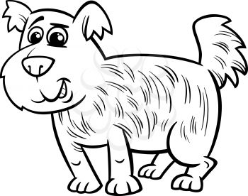 Black and White Cartoon Illustration of Cute Shaggy Dog for Coloring Book